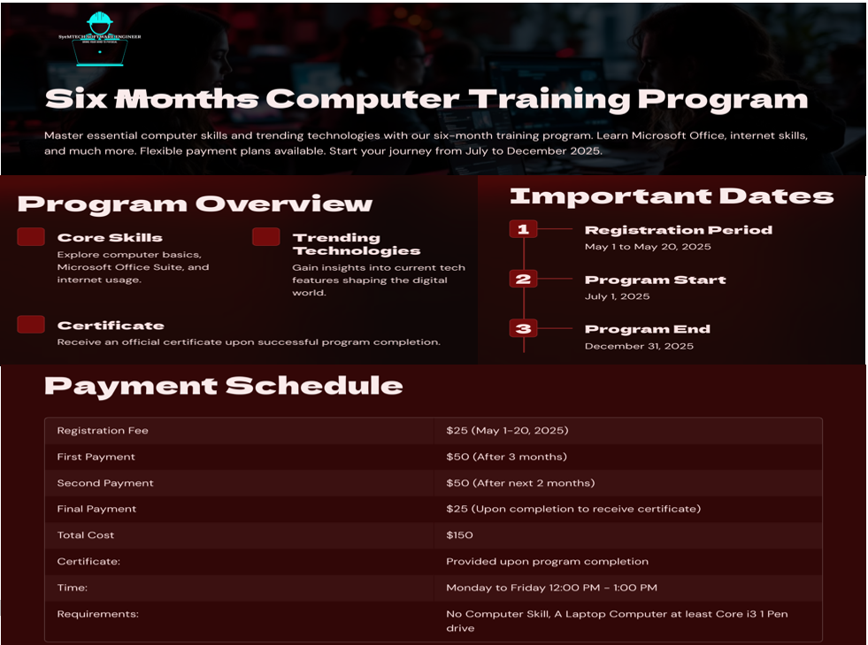 🎓 Syemtech 6-Month Certificate Training Program in Microsoft Office Suite,Internet, Trending Technology and Much more